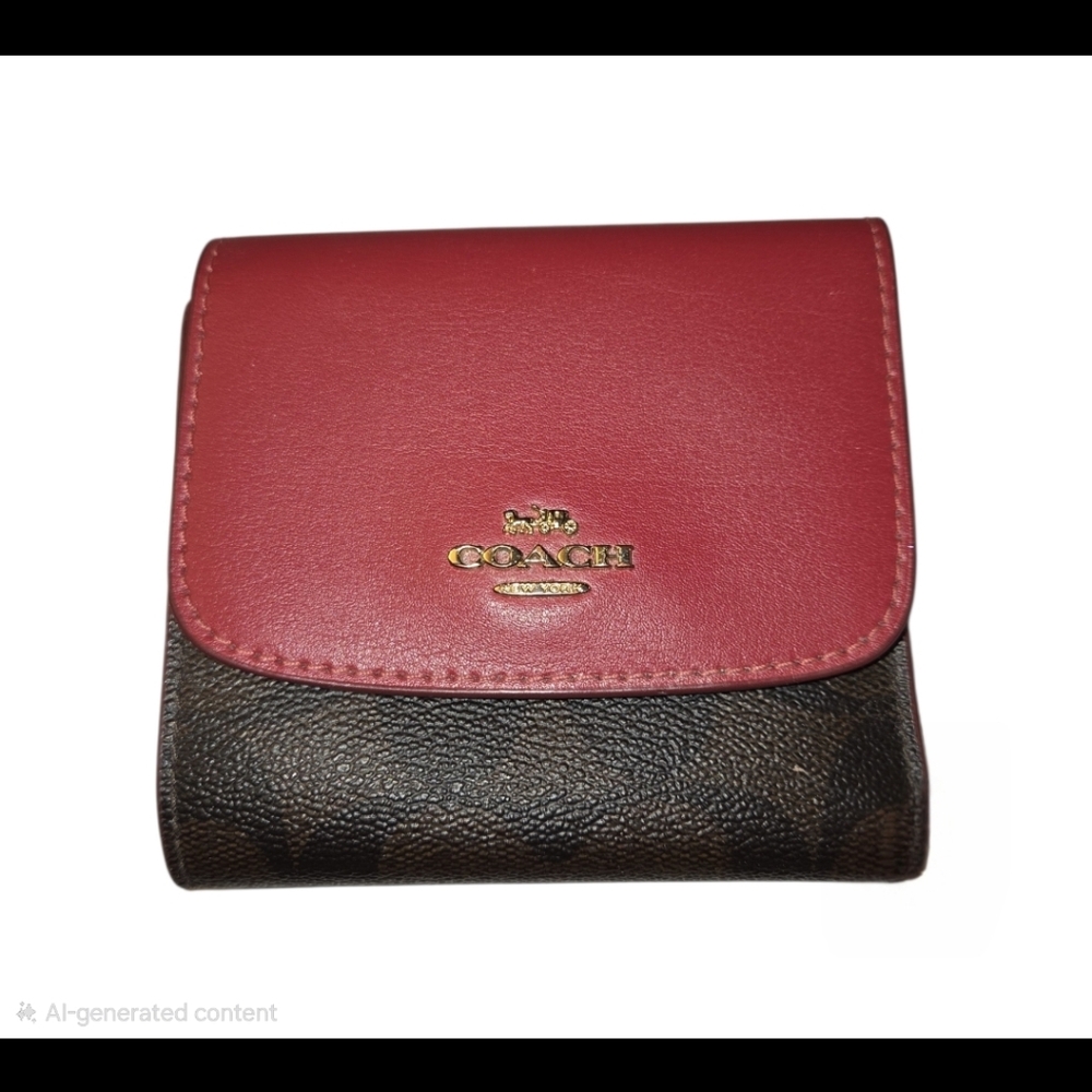 Coach Small Wallet Red and Brown Signature Canvas